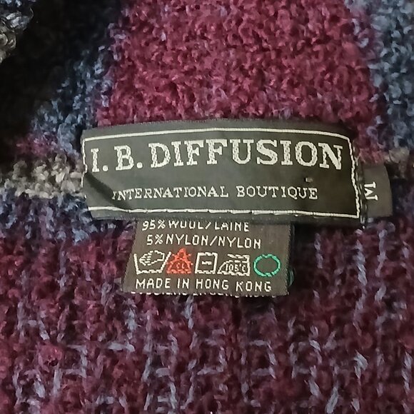I.B. Diffusion Rare Vintage 80s Cardigan Sweater Size M Wool Plaid Open Front - Picture 9 of 9